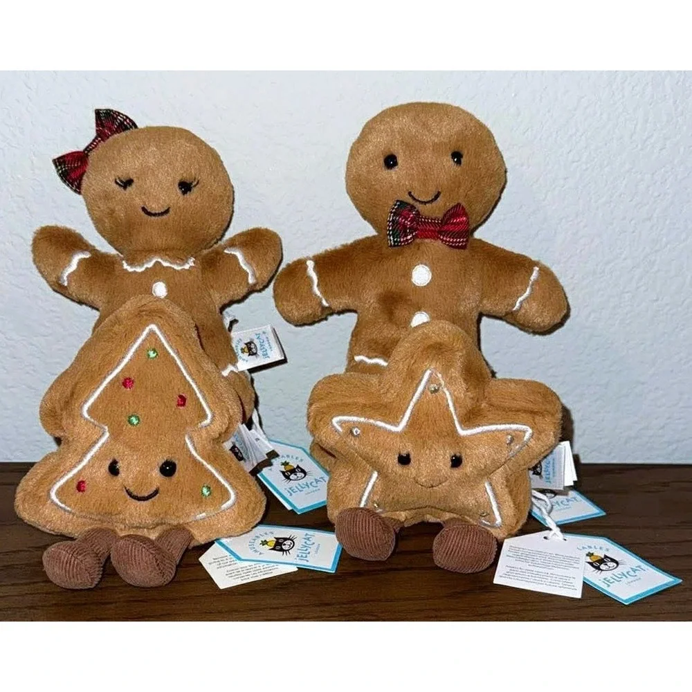 Jellycat Jolly Gingerbread Fred + Ruby + Star + Tree Plush Cookies AUTHENTIC NWT